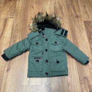 Swiss Cross Weather Gear Baby Boys Green Puffer Coat Faux Fur Trim Hood 24M